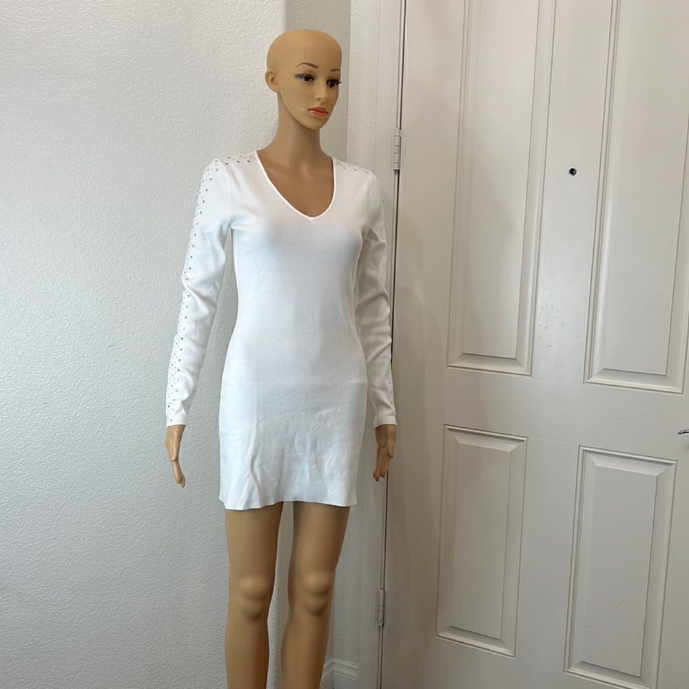 INC International Concepts Dress Ribbed Knit Sweater Sz Small White Diamond Stud